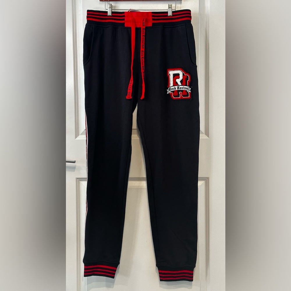 Rock Revival Bates Jogger Pants Sizes L Large Red Black Varsity